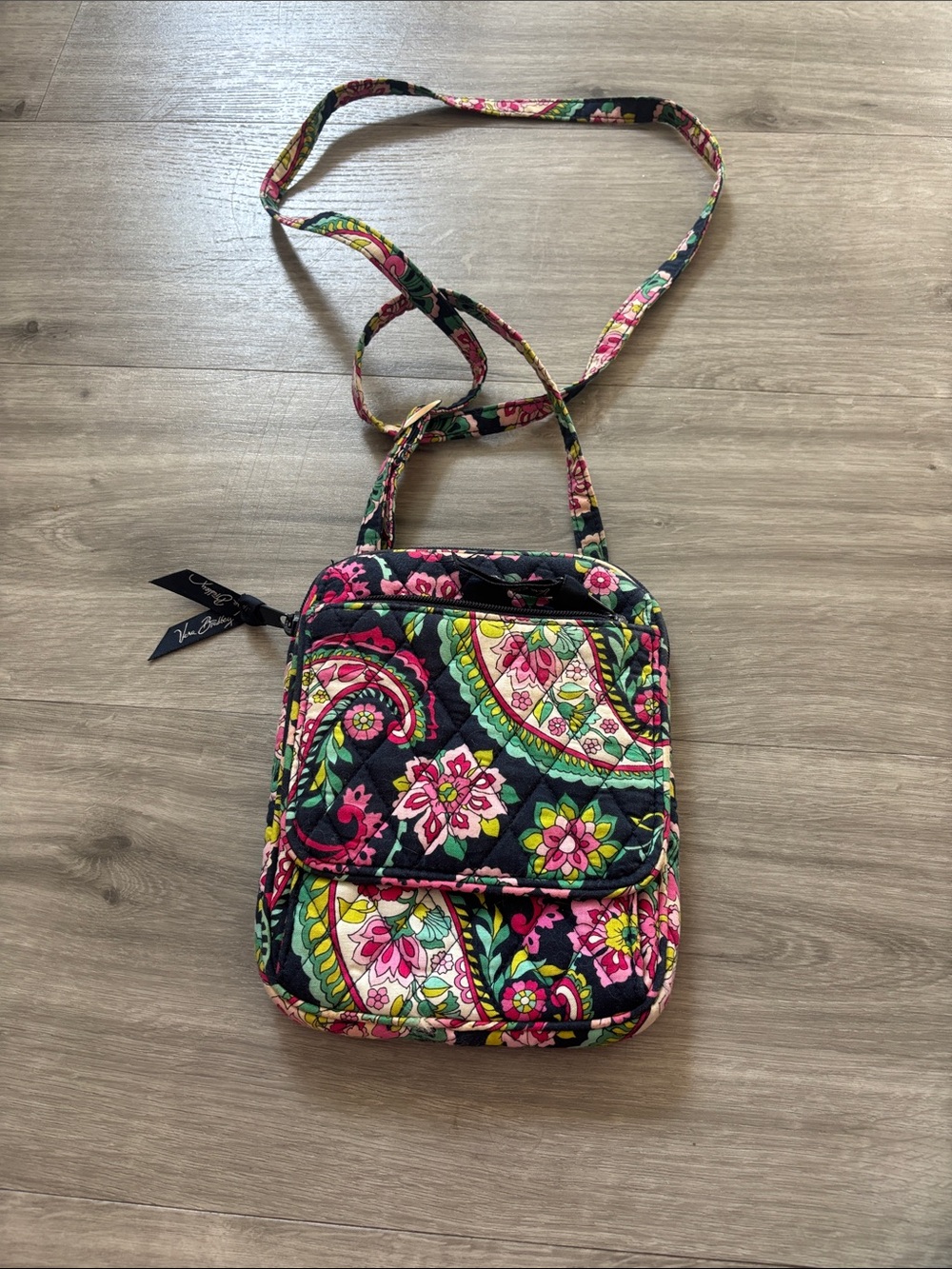 Vera Bradley Quilted Floral Paisley Crossbody in Black, Pink, Green, Yellow